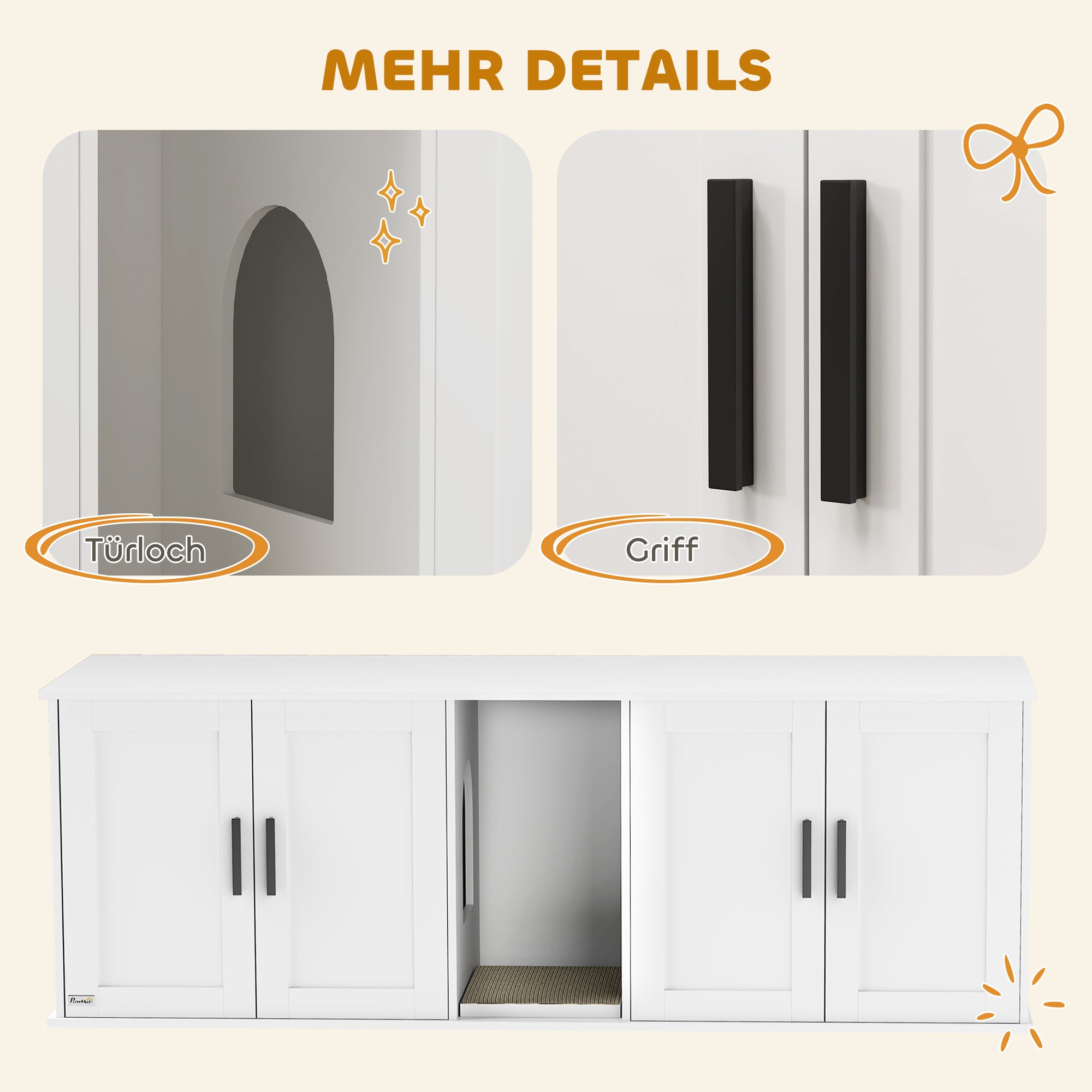 Cat Litter Box Cabinet Cat House with Door Partition Cat Toilet Cat Cabinet for Large Cats Side Table Cat Cave 145 x 49 x 51 cm White