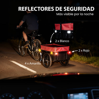 Bicycle Cargo Trailer 40 kg — Hand Cart with Waterproof Oxford Cover, Reflectors, Steel Frame & Handles, 144 x 59 x 80 cm, Red & Black