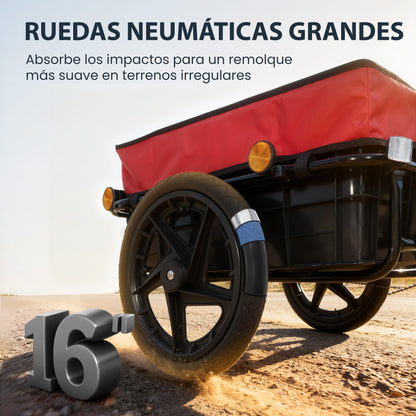 Bicycle Cargo Trailer 40 kg — Hand Cart with Waterproof Oxford Cover, Reflectors, Steel Frame & Handles, 144 x 59 x 80 cm, Red & Black