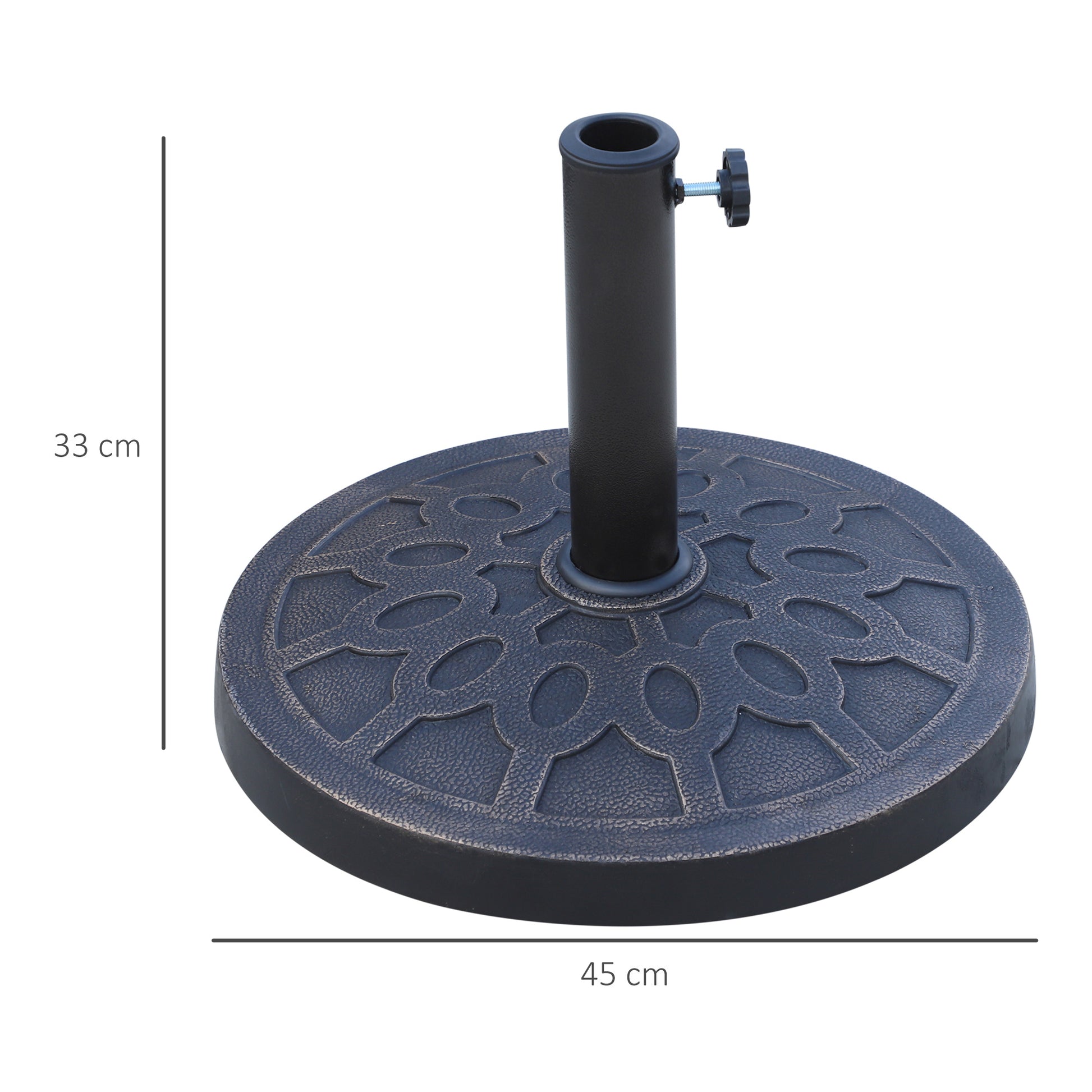 12 kg Round Umbrella Base with Handle, Resin and Steel Umbrella Stand for Ø38 mm and Ø48 mm Poles, for Outdoor Use, Bronze