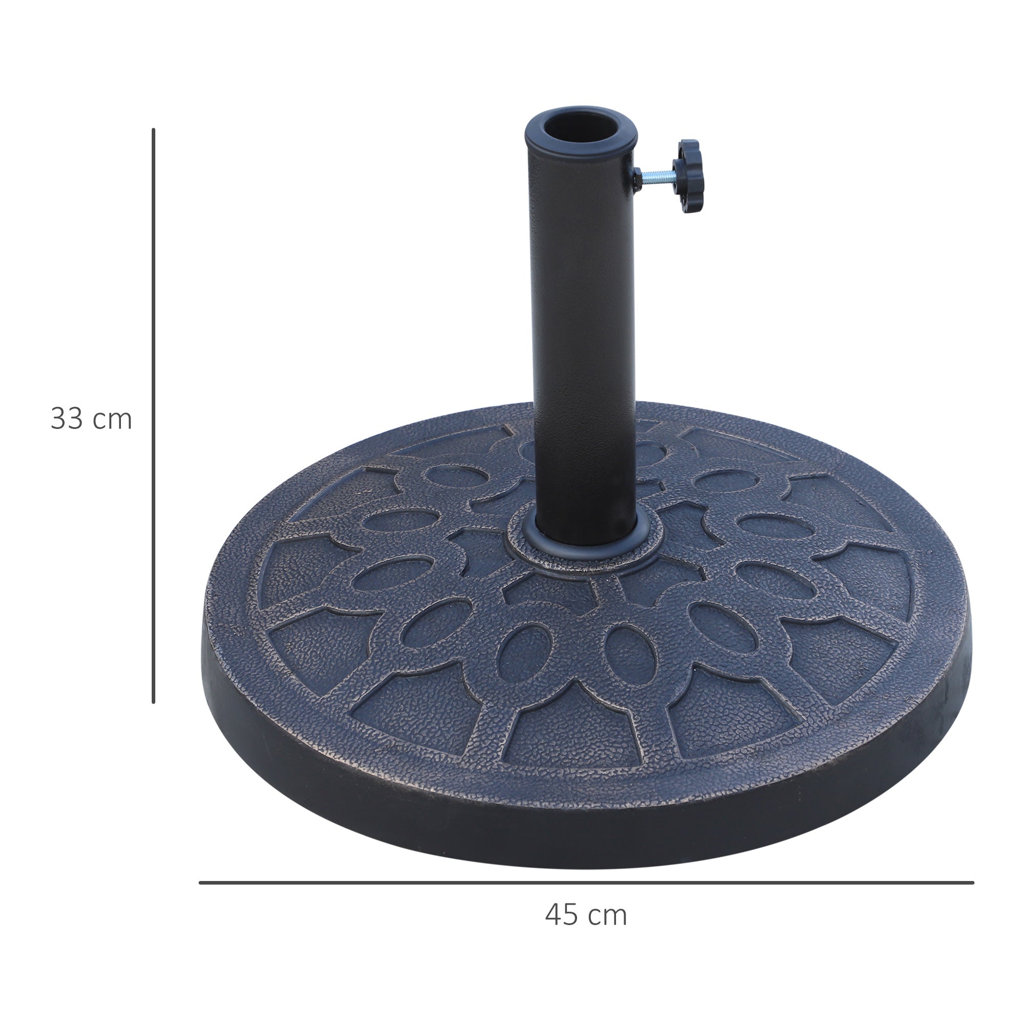 12 kg Round Umbrella Base with Handle, Resin and Steel Umbrella Stand for Ø38 mm and Ø48 mm Poles, for Outdoor Use, Bronze