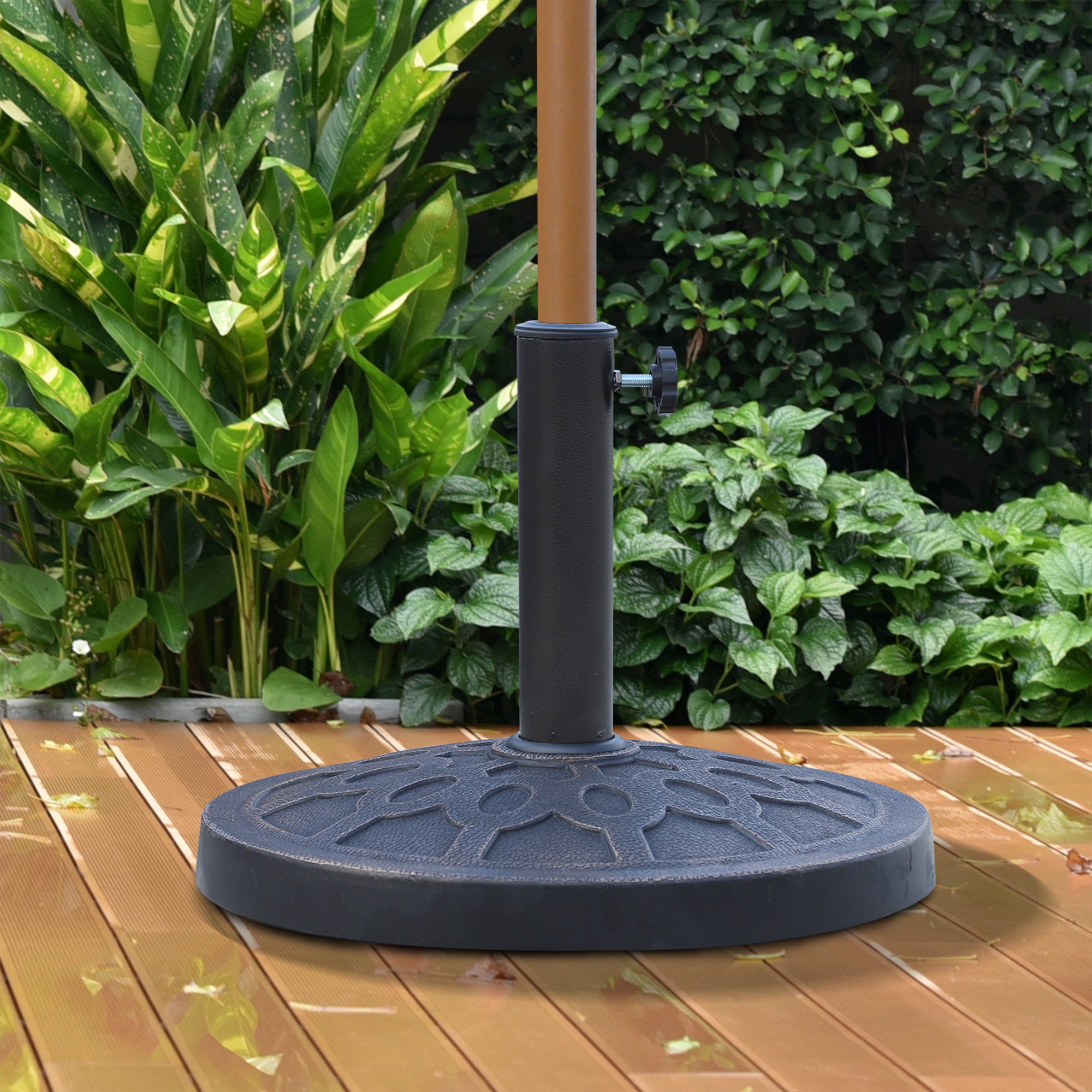 12 kg Round Umbrella Base with Handle, Resin and Steel Umbrella Stand for Ø38 mm and Ø48 mm Poles, for Outdoor Use, Bronze