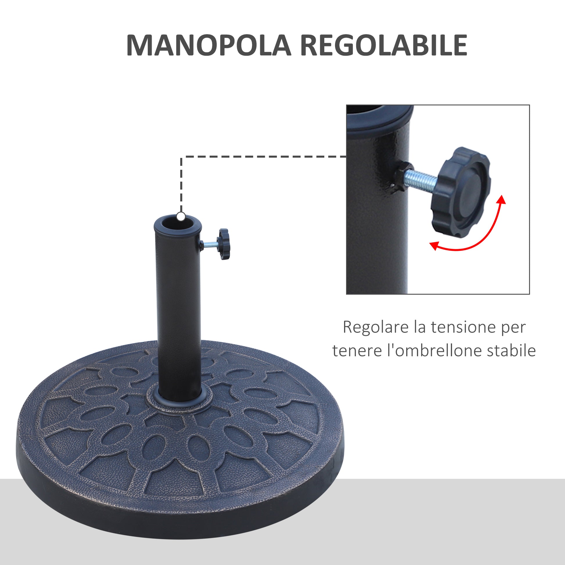 12 kg Round Umbrella Base with Handle, Resin and Steel Umbrella Stand for Ø38 mm and Ø48 mm Poles, for Outdoor Use, Bronze