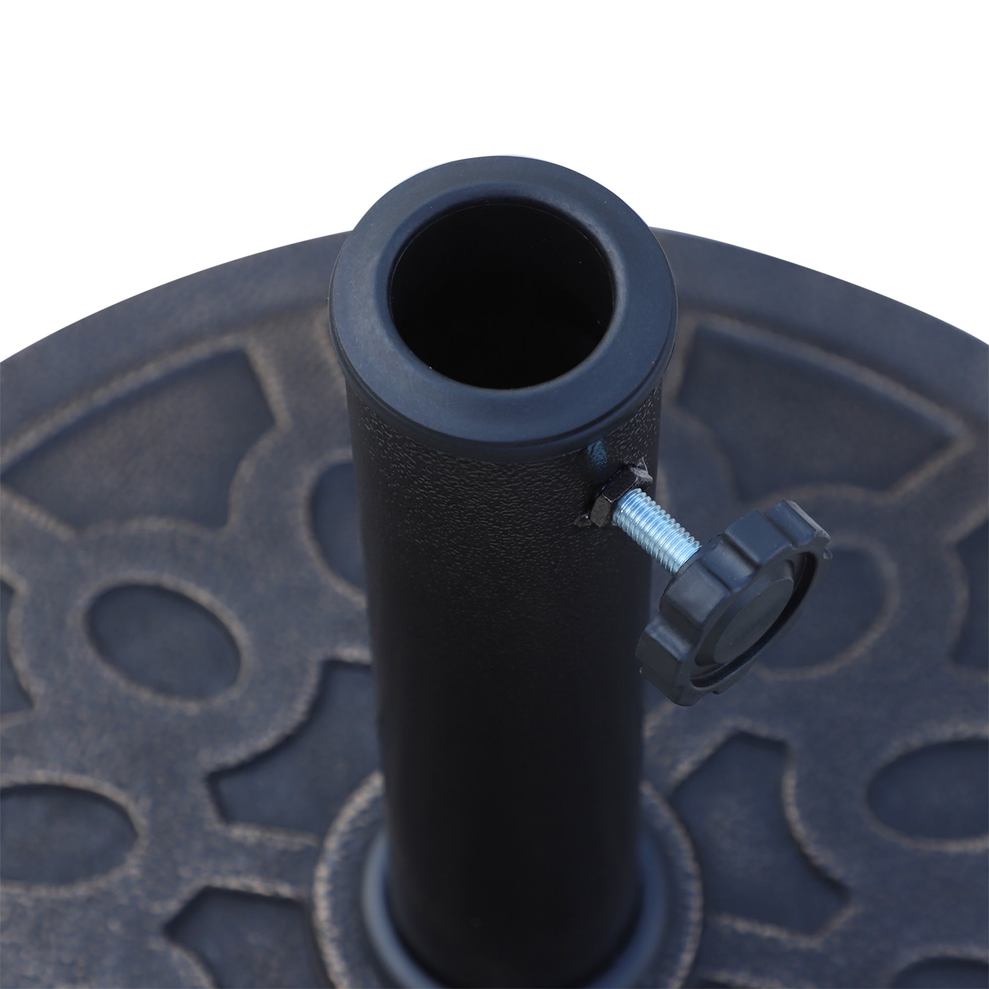 12 kg Round Umbrella Base with Handle, Resin and Steel Umbrella Stand for Ø38 mm and Ø48 mm Poles, for Outdoor Use, Bronze