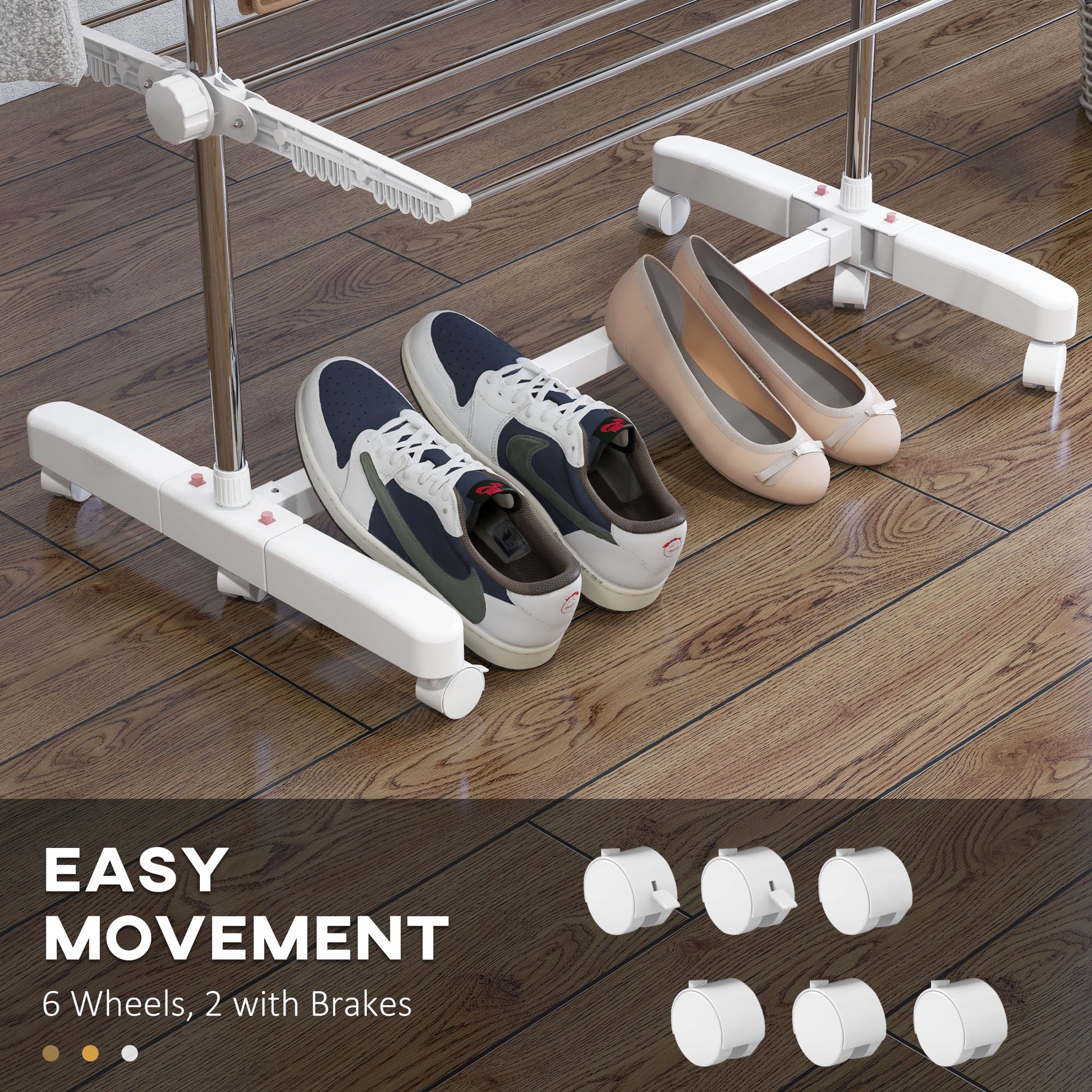 Clothes Rack Tower Clothes Dryer with 4 Levels, Foldable Wings, Wheels, Tower Clothes Rack for Indoor and Outdoor Use, 142 x 55 x 172 cm, White