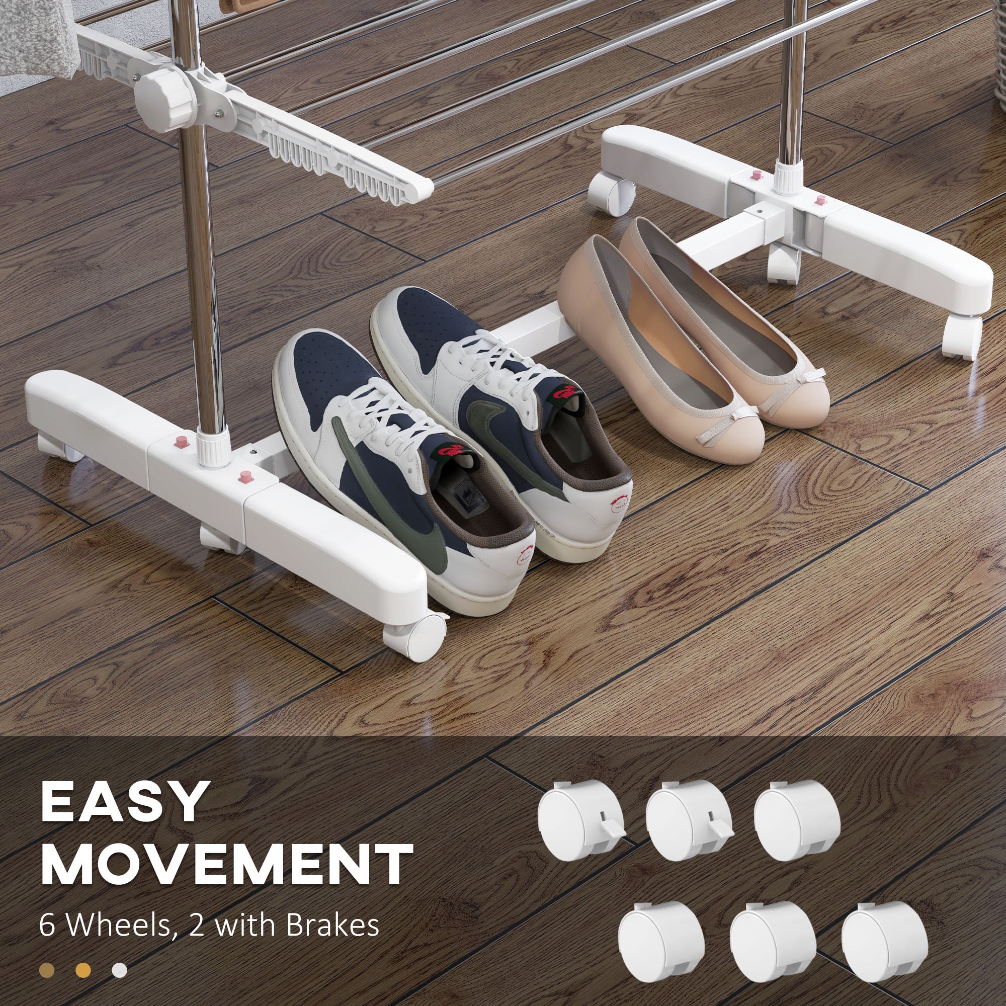 Clothes Rack Tower Clothes Dryer with 4 Levels, Foldable Wings, Wheels, Tower Clothes Rack for Indoor and Outdoor Use, 142 x 55 x 172 cm, White