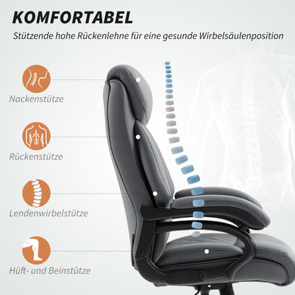 Big & Tall Executive Office Chair – PU Leather, Spring-Cushioned Seat, Quiet Casters, High Back, Height Adjustable, Anthracite Gray