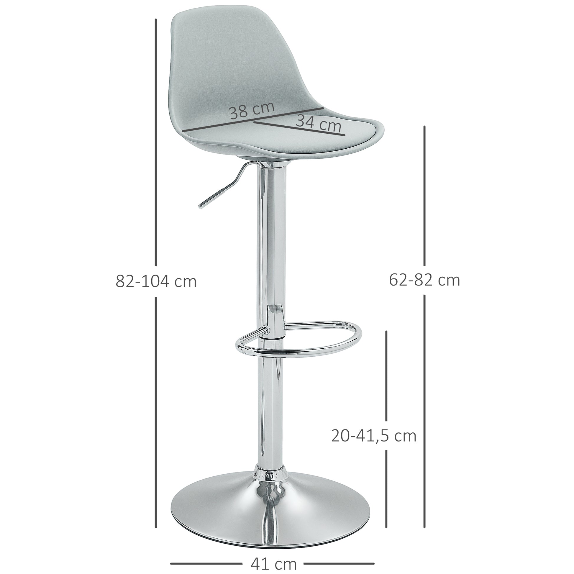 Bar Stool 2-Piece Set, Upholstered Bar Chair with Steel Frame, Backrest, Height Adjustable Kitchen Chairs with Footrest 360° Swivel Counter Stool for Kitchen, Living Room, Dining Room, Faux Leather Grey
