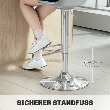 Bar Stool 2-Piece Set, Upholstered Bar Chair with Steel Frame, Backrest, Height Adjustable Kitchen Chairs with Footrest 360° Swivel Counter Stool for Kitchen, Living Room, Dining Room, Faux Leather Grey