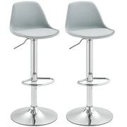 Bar Stool 2-Piece Set, Upholstered Bar Chair with Steel Frame, Backrest, Height Adjustable Kitchen Chairs with Footrest 360° Swivel Counter Stool for Kitchen, Living Room, Dining Room, Faux Leather Grey