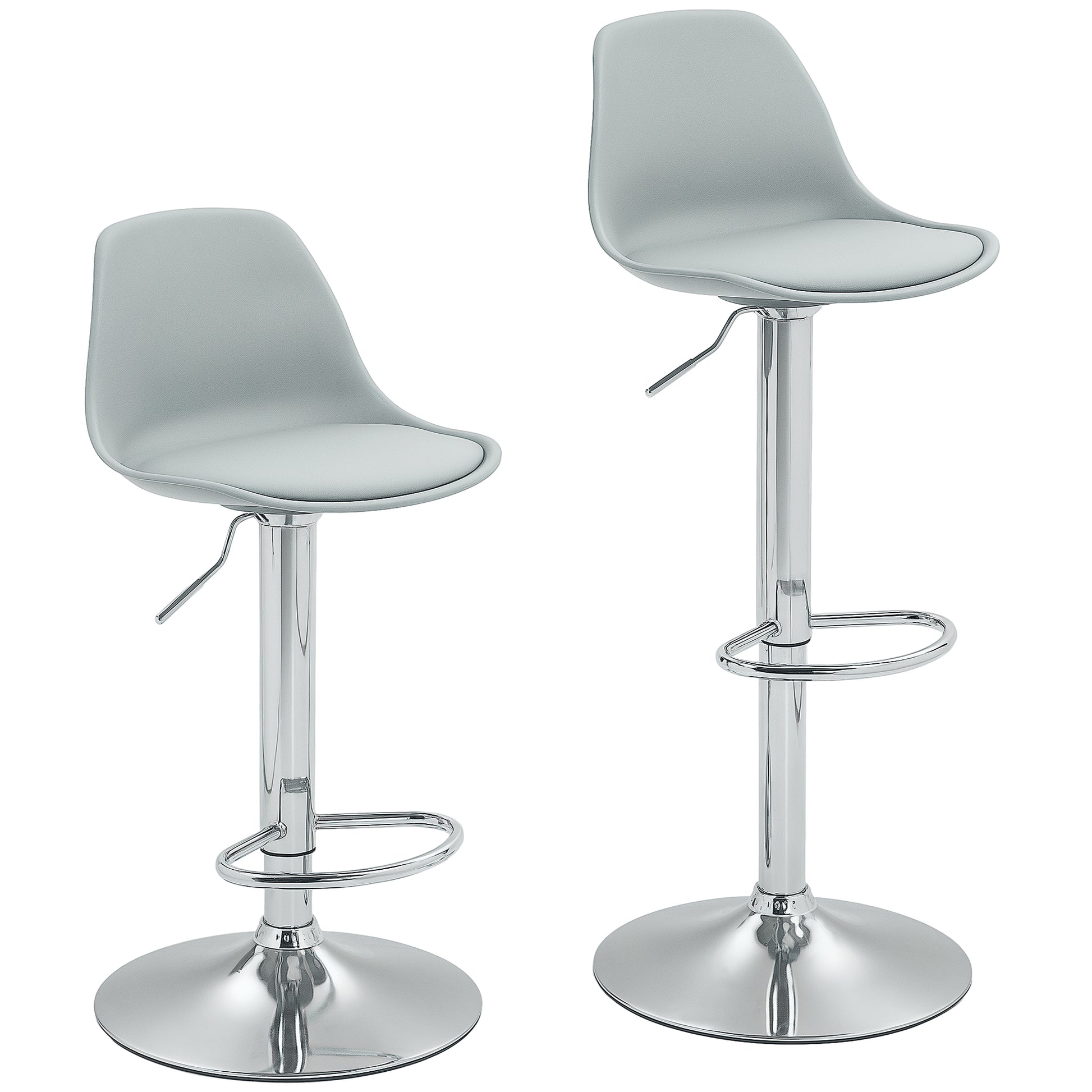 Bar Stool 2-Piece Set, Upholstered Bar Chair with Steel Frame, Backrest, Height Adjustable Kitchen Chairs with Footrest 360° Swivel Counter Stool for Kitchen, Living Room, Dining Room, Faux Leather Grey