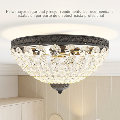 Classic Crystal Ceiling Light with 2 E14 Sockets, 40W, Vintage Flush Mount with 168 Crystal Beads for Bedroom, Living Room, Kitchen and Dining Room, Black