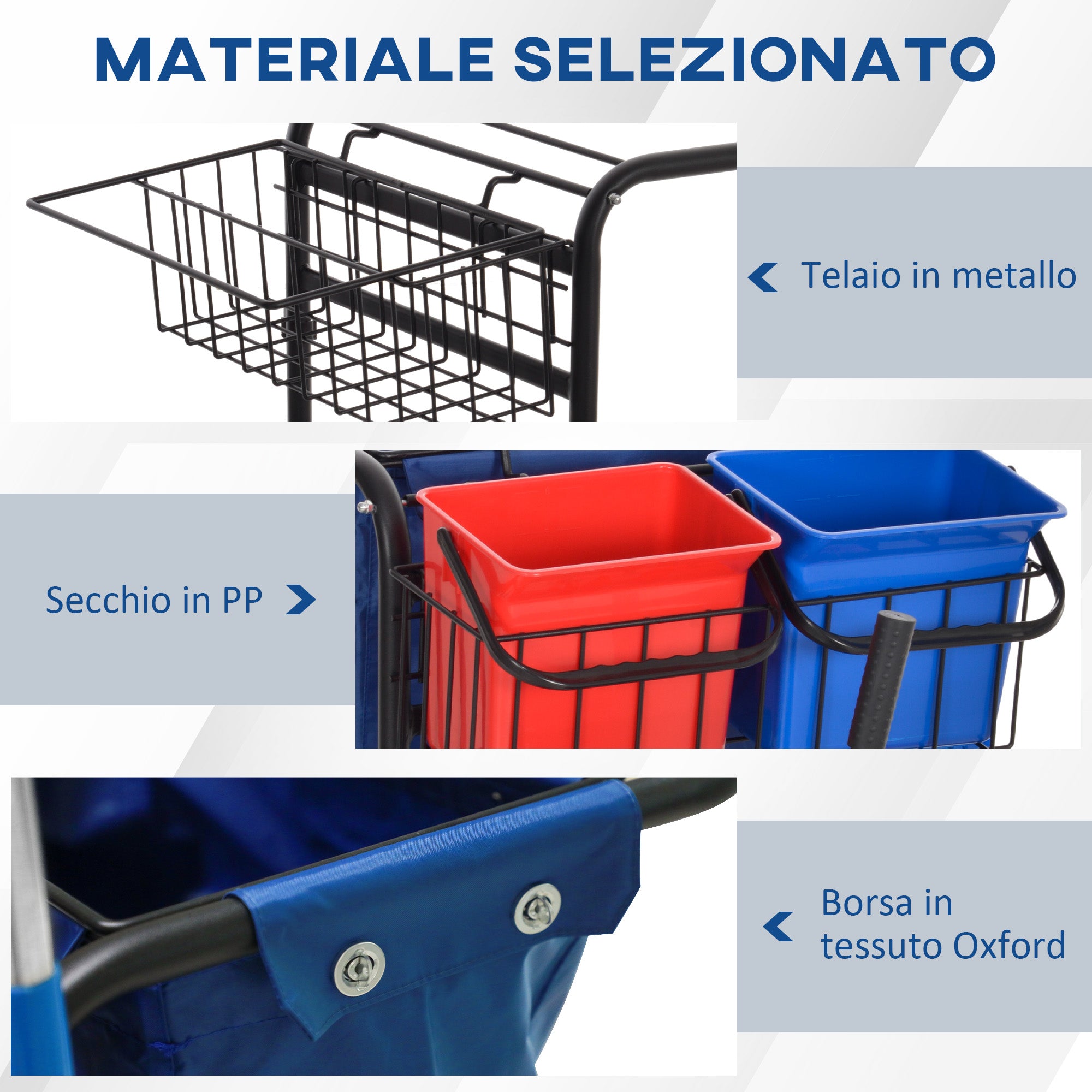 Professional Cleaning Cart with Trash Bag, 2 18L Mop Buckets, 2 6L Storage Buckets, Mop Wringer, Hook, and Wheels for Hotel and Inn, 93x80x97 cm, Red