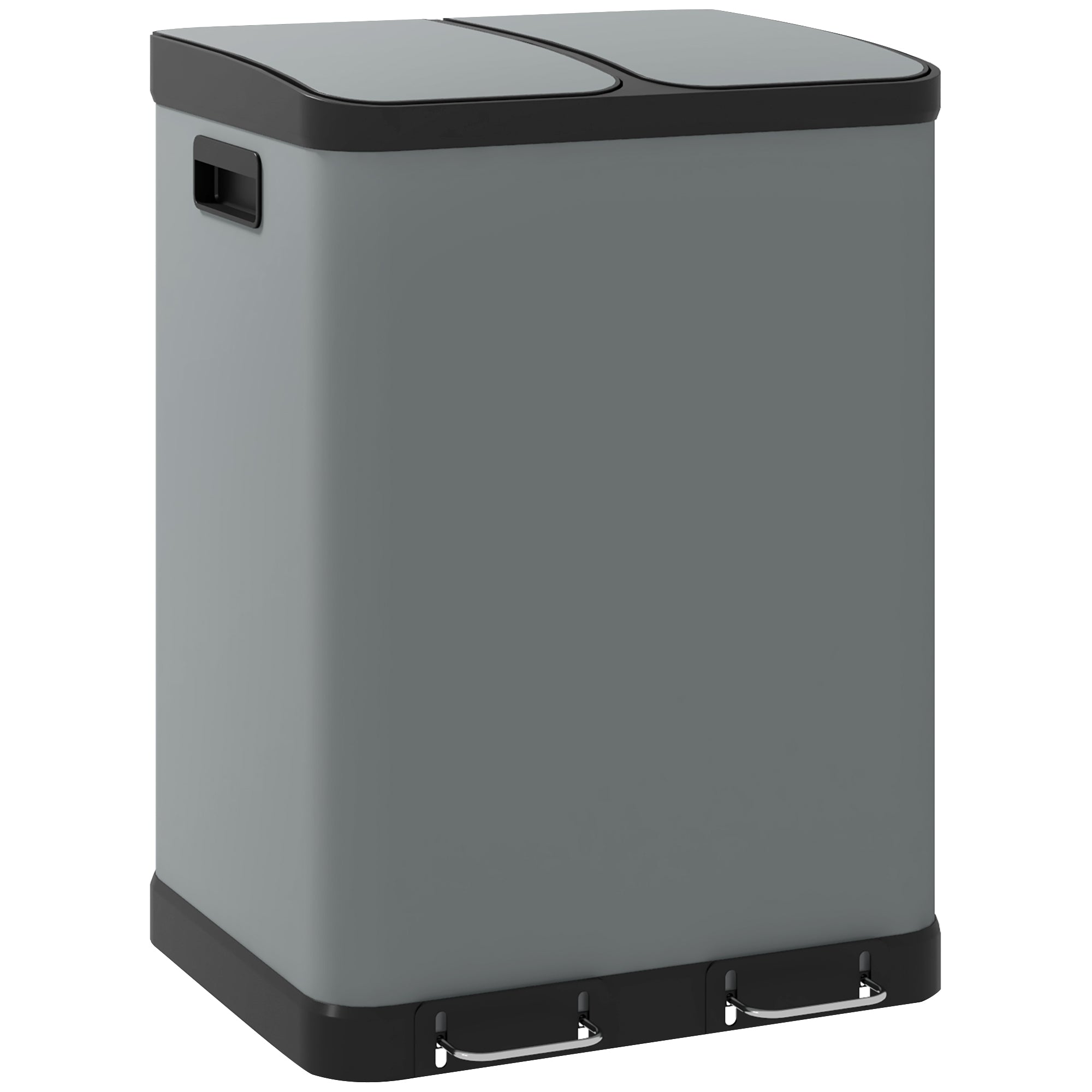 Trash Can 2 x 30L Pedal-Bin with Lid, Trash Can, Recycle Bin System Metal with Plastic Inner Bucket, Soft Close for Living Room, Office, Metal, 48.8 x 39.5 x 67 cm