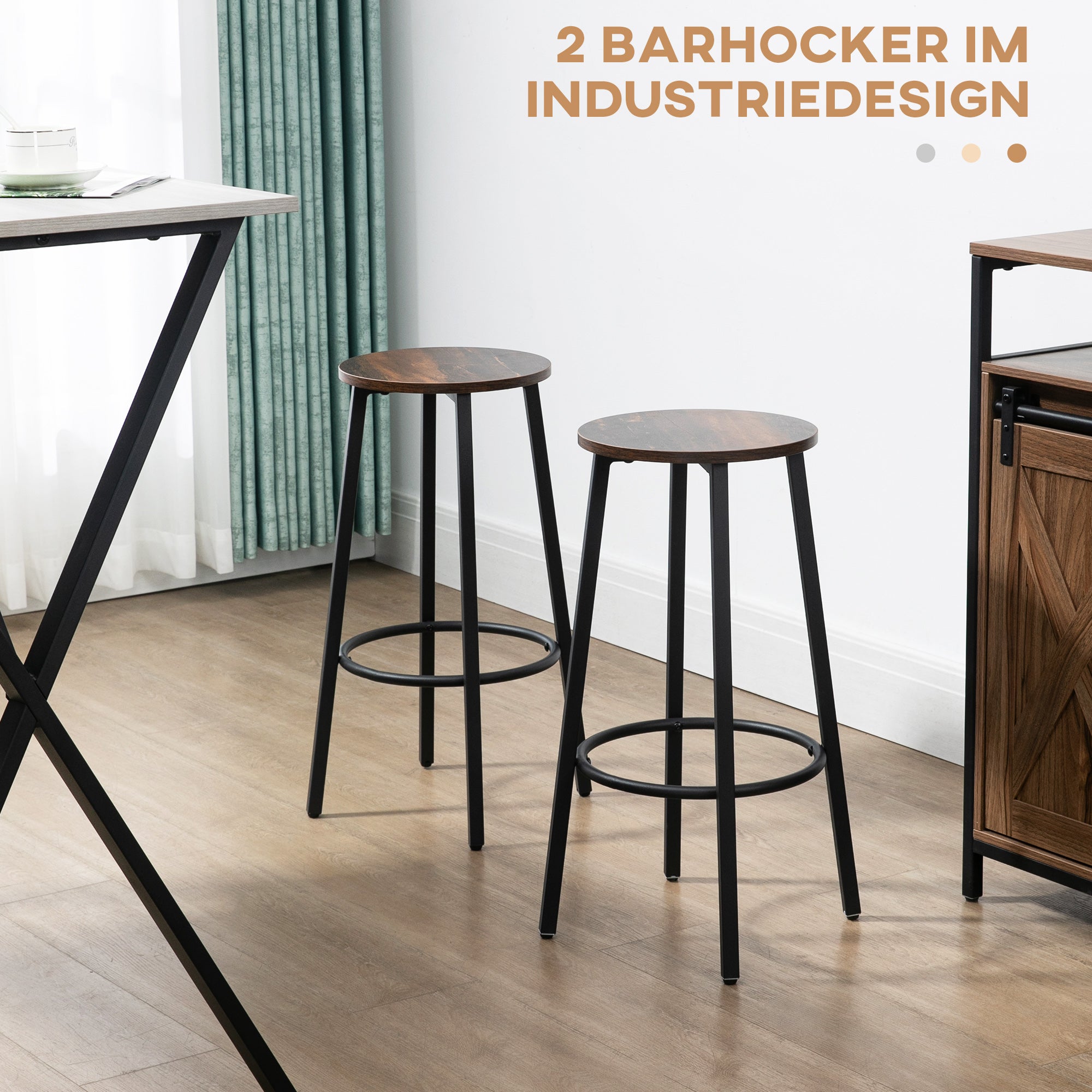 Bar Stool, Set of 2 Bar Chairs with Footrest, Counter Stool with Steel Frame, Counter Chair in Industrial Design, Kitchen Chair for Dining Room, Living Room, Rustic Brown