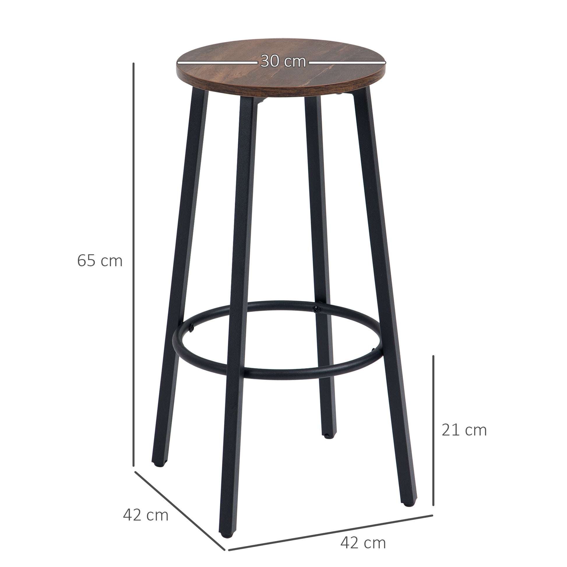 Bar Stool, Set of 2 Bar Chairs with Footrest, Counter Stool with Steel Frame, Counter Chair in Industrial Design, Kitchen Chair for Dining Room, Living Room, Rustic Brown