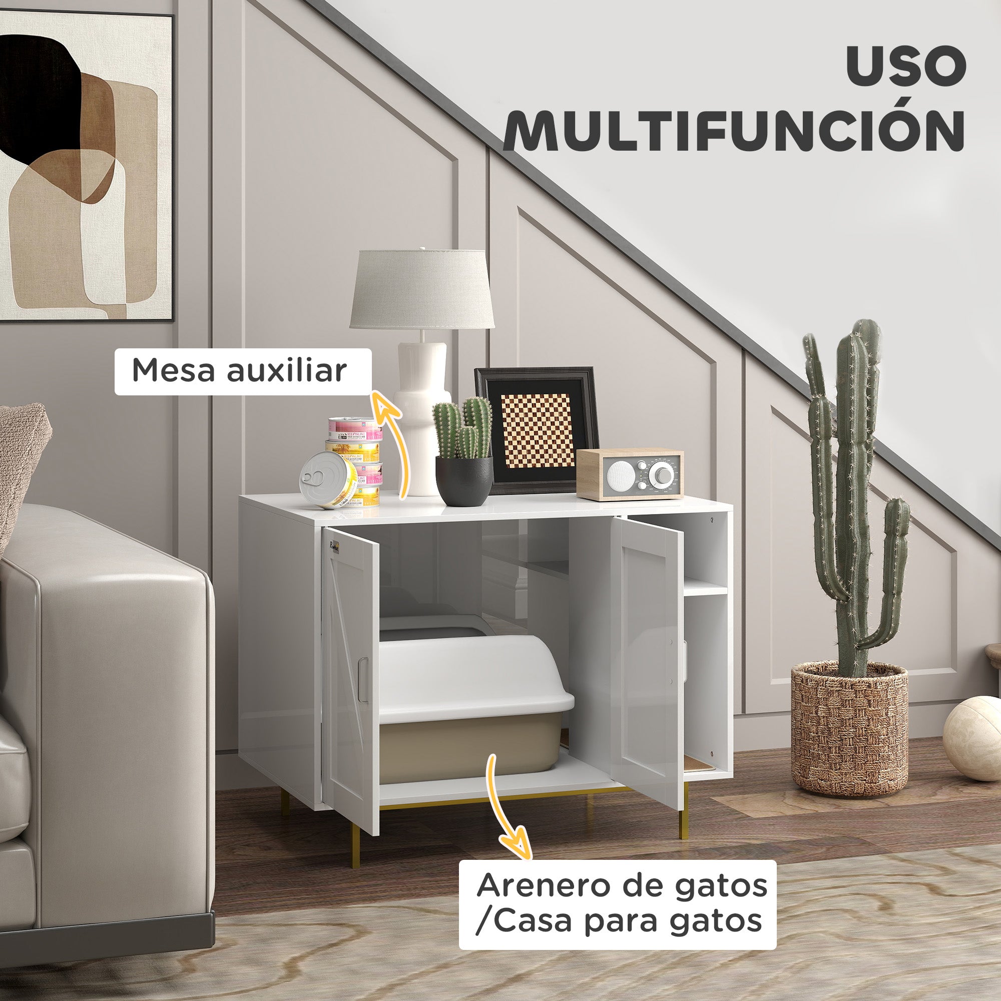 Cat Litter Box Cabinet Cat Litter Box with Scratching Pad and Storage Compartment Cat Litter Box for Living Room Bedroom 80x50x61 cm White