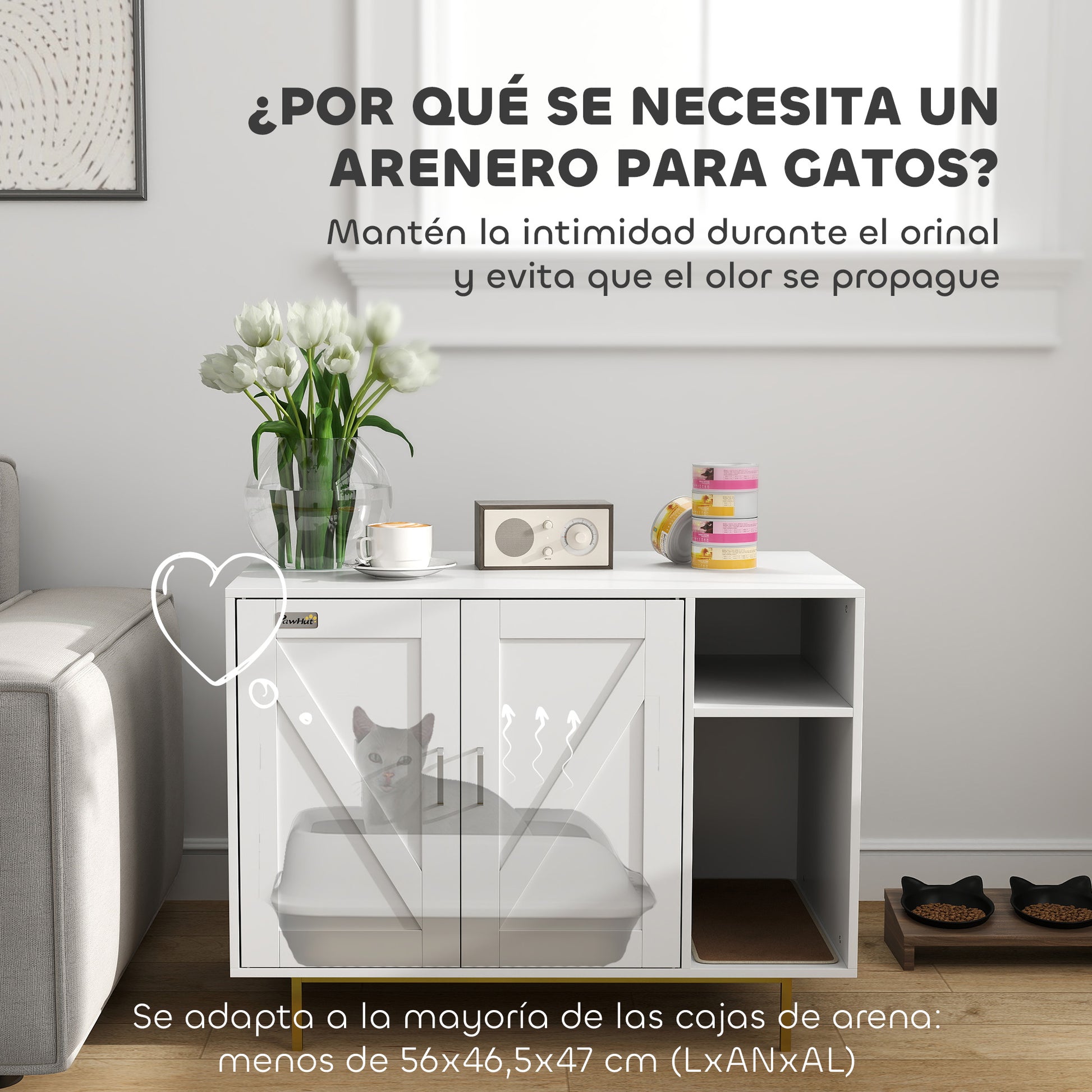 Cat Litter Box Cabinet Cat Litter Box with Scratching Pad and Storage Compartment Cat Litter Box for Living Room Bedroom 80x50x61 cm White