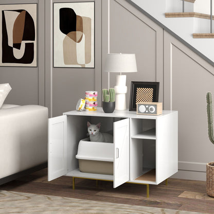 Cat Litter Box Cabinet Cat Litter Box with Scratching Pad and Storage Compartment Cat Litter Box for Living Room Bedroom 80x50x61 cm White