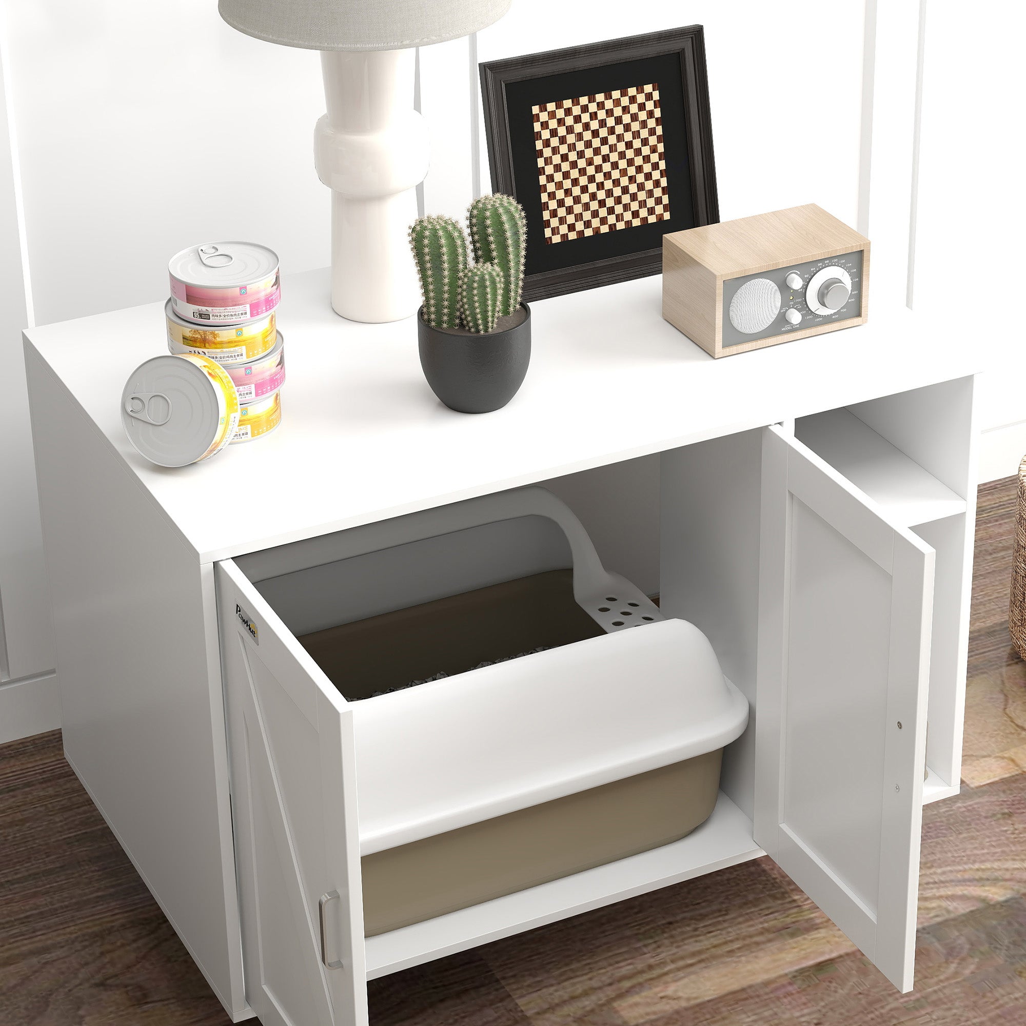 Cat Litter Box Cabinet Cat Litter Box with Scratching Pad and Storage Compartment Cat Litter Box for Living Room Bedroom 80x50x61 cm White
