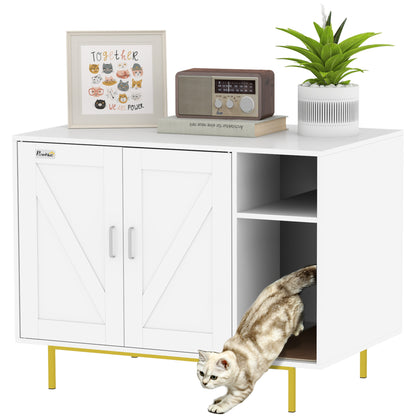 Cat Litter Box Cabinet Cat Litter Box with Scratching Pad and Storage Compartment Cat Litter Box for Living Room Bedroom 80x50x61 cm White