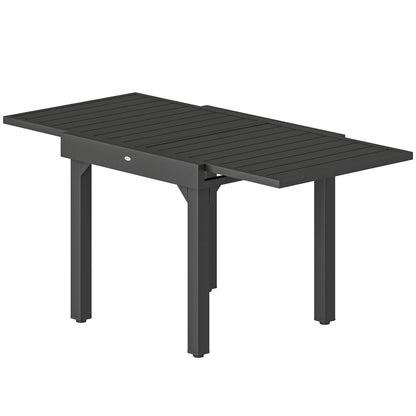 Extendable Garden Dining Table, 31.5–63 in (80–160 cm) Adjustable Outdoor Table, Aluminum Slatted Top, 154 lb Capacity, Rectangular for 4–6 People, Patio/Terrace, Black