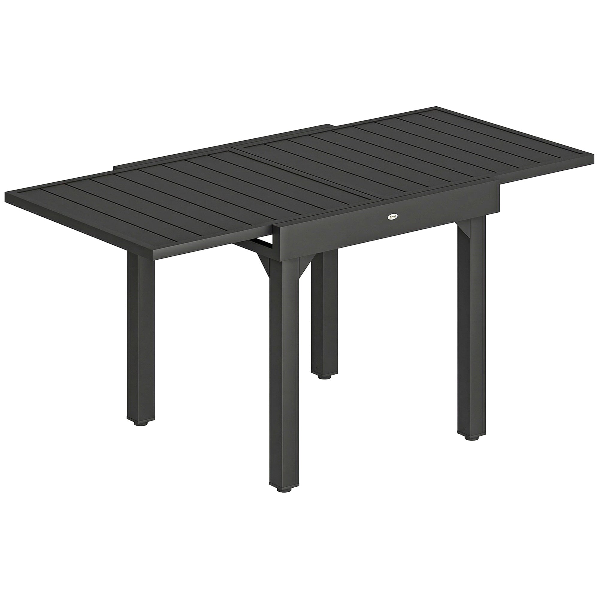 Extendable Garden Dining Table, 31.5–63 in (80–160 cm) Adjustable Outdoor Table, Aluminum Slatted Top, 154 lb Capacity, Rectangular for 4–6 People, Patio/Terrace, Black