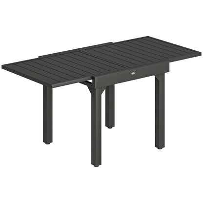 Extendable Garden Dining Table, 31.5–63 in (80–160 cm) Adjustable Outdoor Table, Aluminum Slatted Top, 154 lb Capacity, Rectangular for 4–6 People, Patio/Terrace, Black
