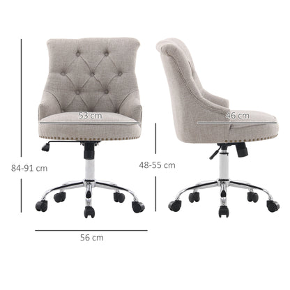 Swivel Chair with Casters Upholstered Office Chair 360° Swivel Height Adjustable Linen Metal Gray 54 x 65.5 x (84-91) cm