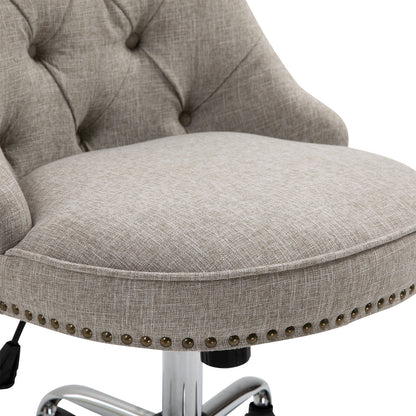 Swivel Chair with Casters Upholstered Office Chair 360° Swivel Height Adjustable Linen Metal Gray 54 x 65.5 x (84-91) cm