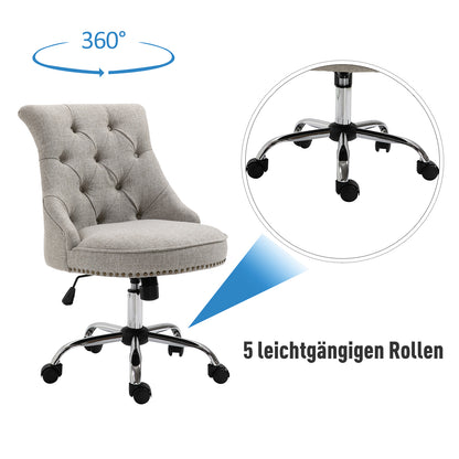Swivel Chair with Casters Upholstered Office Chair 360° Swivel Height Adjustable Linen Metal Gray 54 x 65.5 x (84-91) cm