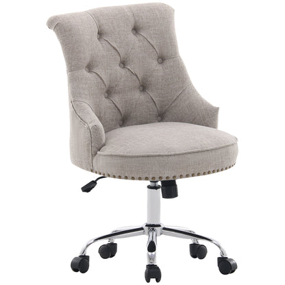 Swivel Chair with Casters Upholstered Office Chair 360° Swivel Height Adjustable Linen Metal Gray 54 x 65.5 x (84-91) cm