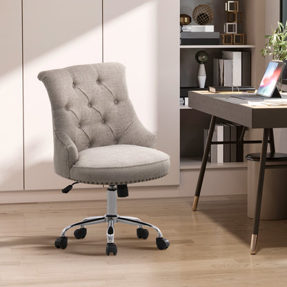 Swivel Chair with Casters Upholstered Office Chair 360° Swivel Height Adjustable Linen Metal Gray 54 x 65.5 x (84-91) cm