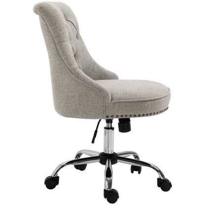 Swivel Chair with Casters Upholstered Office Chair 360° Swivel Height Adjustable Linen Metal Gray 54 x 65.5 x (84-91) cm