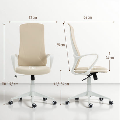 Swivel Office Chair – Adjustable Height, Tilting Function, Padded High Back & Fixed Armrests, Beige (24.4×22.0×43.3–47.0 in)