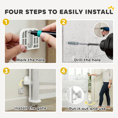 Retractable Stair & Door Safety Gate — Extends to 55 in, One-Hand Operation, Retractable Mesh Gate for Pets, Indoor/Outdoor, White