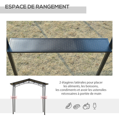 Garden Pavilion 2.5 x 1.5 m - barbecue shelter - 2 shelves - barbecue roof - black metal polycarbonate roof