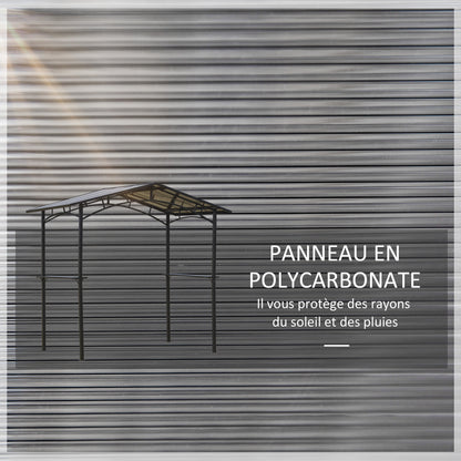 Garden Pavilion 2.5 x 1.5 m - barbecue shelter - 2 shelves - barbecue roof - black metal polycarbonate roof