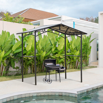 Garden Pavilion 2.5 x 1.5 m - barbecue shelter - 2 shelves - barbecue roof - black metal polycarbonate roof