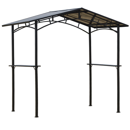 Garden Pavilion 2.5 x 1.5 m - barbecue shelter - 2 shelves - barbecue roof - black metal polycarbonate roof