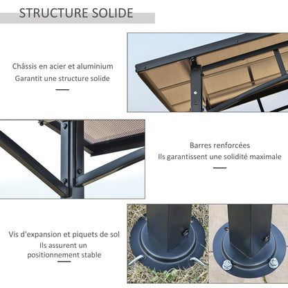 Garden Pavilion 2.5 x 1.5 m - barbecue shelter - 2 shelves - barbecue roof - black metal polycarbonate roof