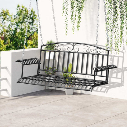 2-Seater Hanging Garden Bench in Metal dim. 137L x 58W x 52H cm Black