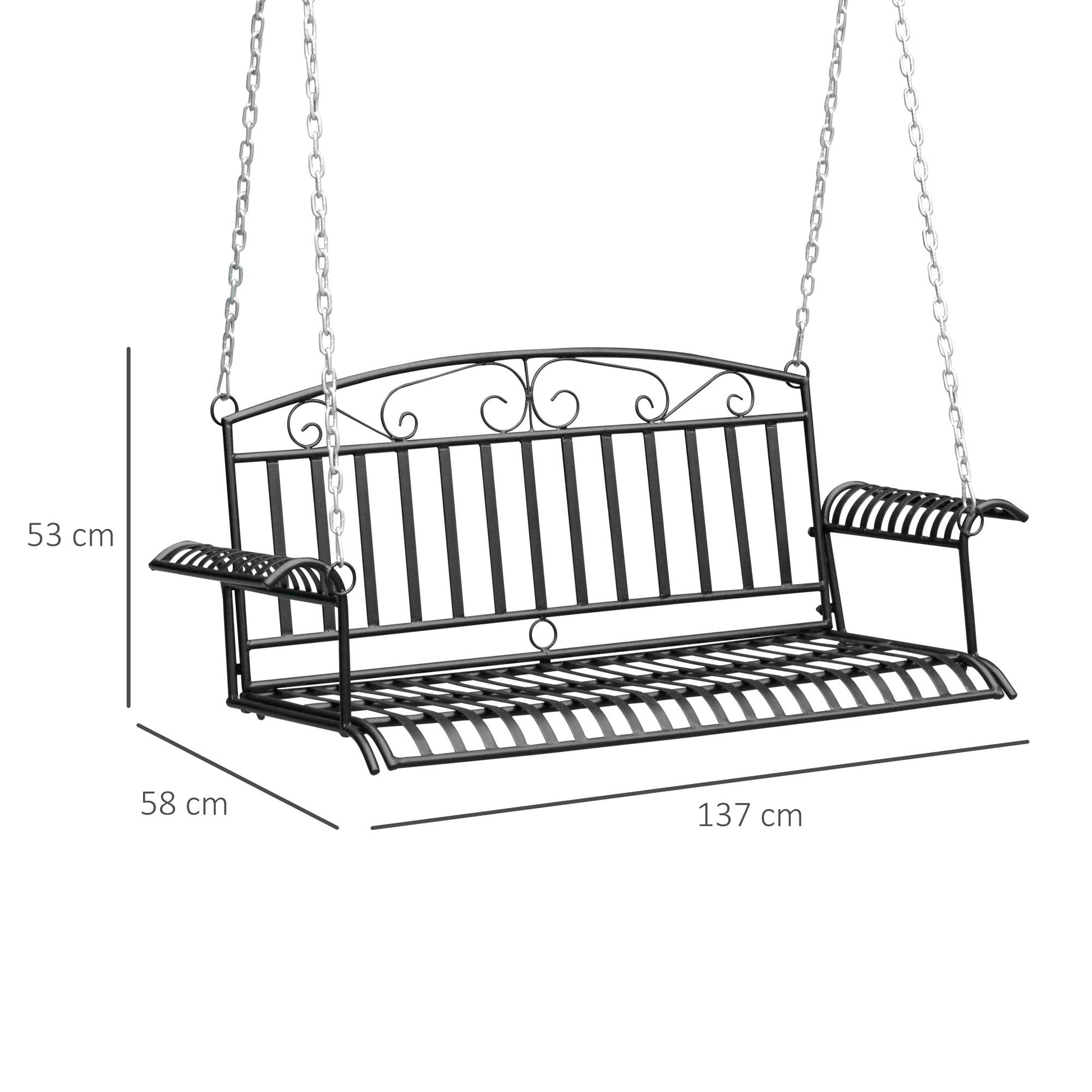2-Seater Hanging Garden Bench in Metal dim. 137L x 58W x 52H cm Black