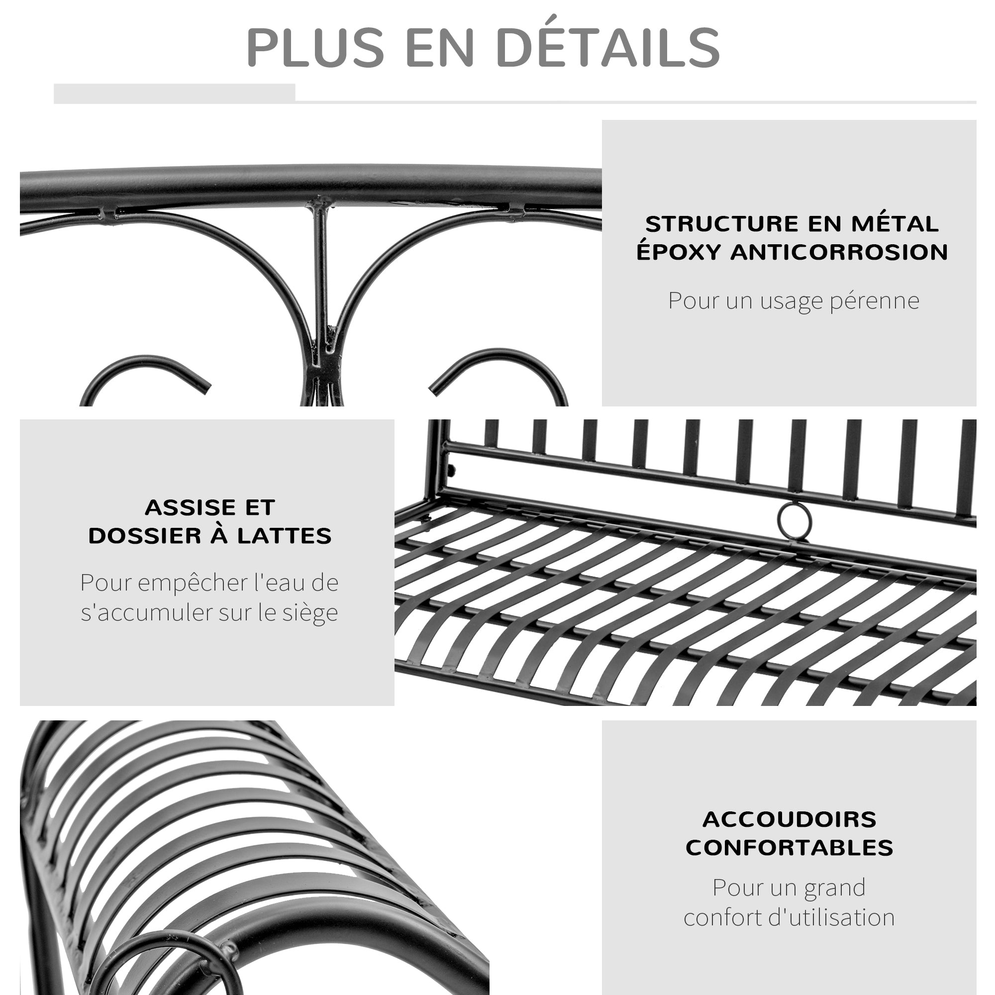 2-Seater Hanging Garden Bench in Metal dim. 137L x 58W x 52H cm Black