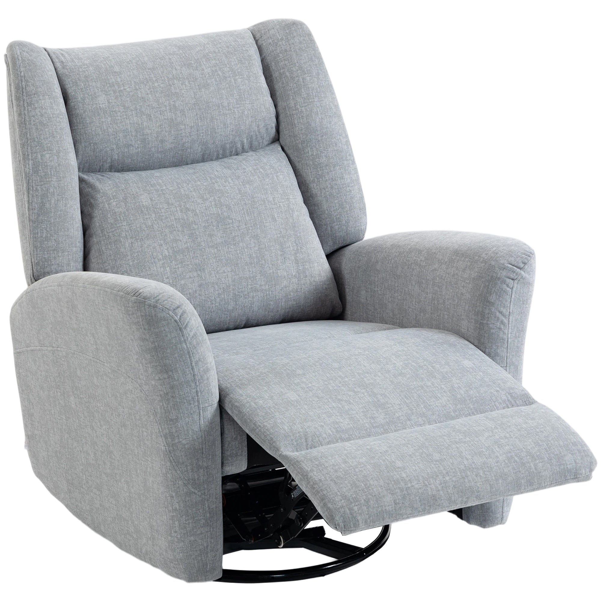 Recliner Chair with Footrest – Swivel, Rocking & 135° Recline, Wide Deep Seat, Scratch-Resistant Fabric, Light Gray