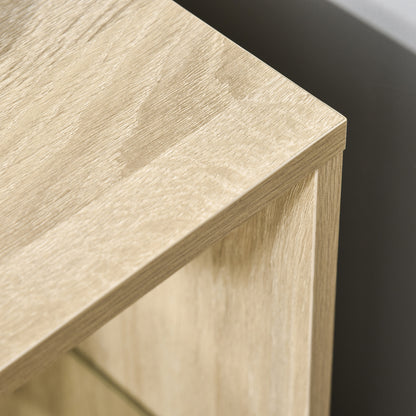 Modern Living Room Side Table Nightstand with 3 Glass Shelves Coffee Table for Living Room Bedroom 15.75"x15.75"x22" Natural Wood