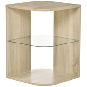 Modern Living Room Side Table Nightstand with 3 Glass Shelves Coffee Table for Living Room Bedroom 15.75"x15.75"x22" Natural Wood
