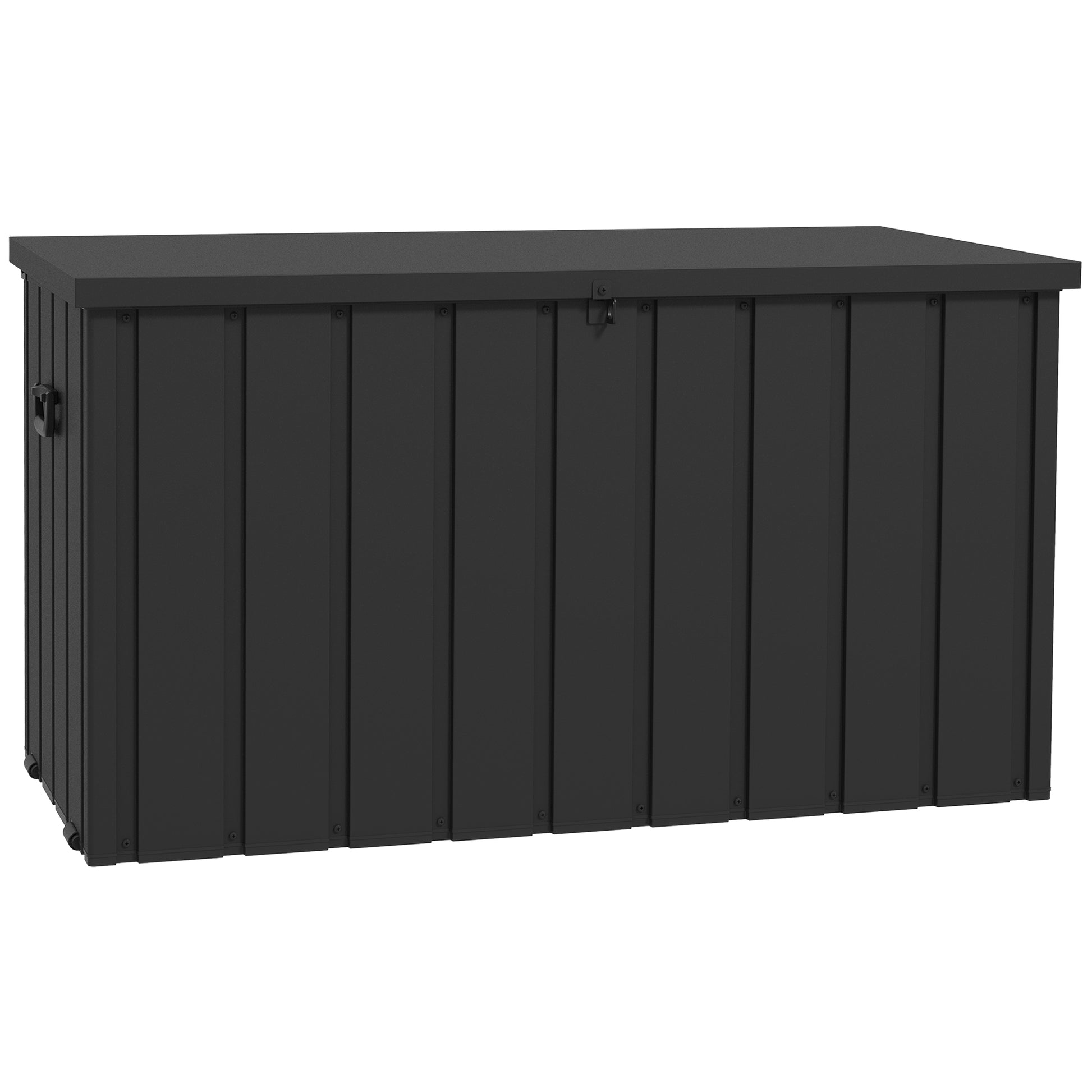 Garden Storage Trunk Box 450L Capacity Metal with Gas Strut, Wheels, and Handle - dim. 125.5L x 61.5W x 70H cm