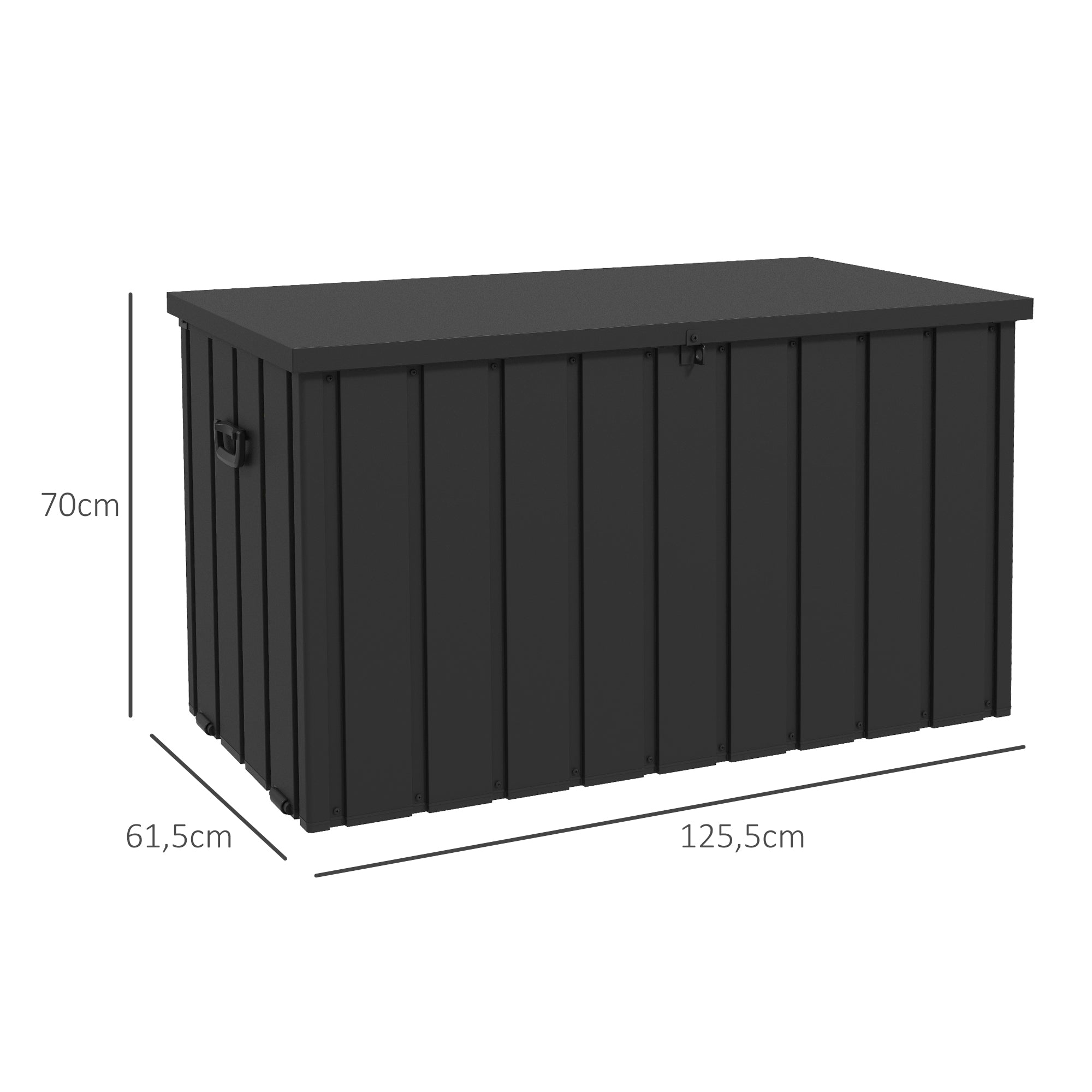 Garden Storage Trunk Box 450L Capacity Metal with Gas Strut, Wheels, and Handle - dim. 125.5L x 61.5W x 70H cm
