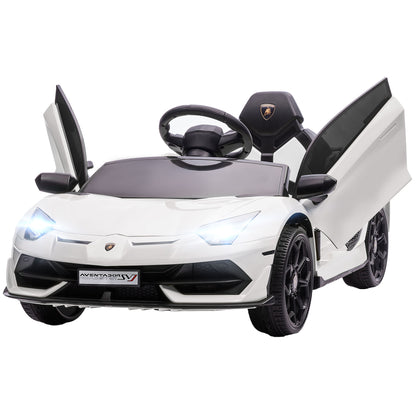 Children's Electric Car LAMBORGHINI AVENTADOR SVJ ROADSTER 12V Kids Car with 2.4G Remote Control, 2 Motors, Children's Vehicle with MP3 Horn, Music, Soft Start, Electric Vehicle for 3-5 Years Kids, White